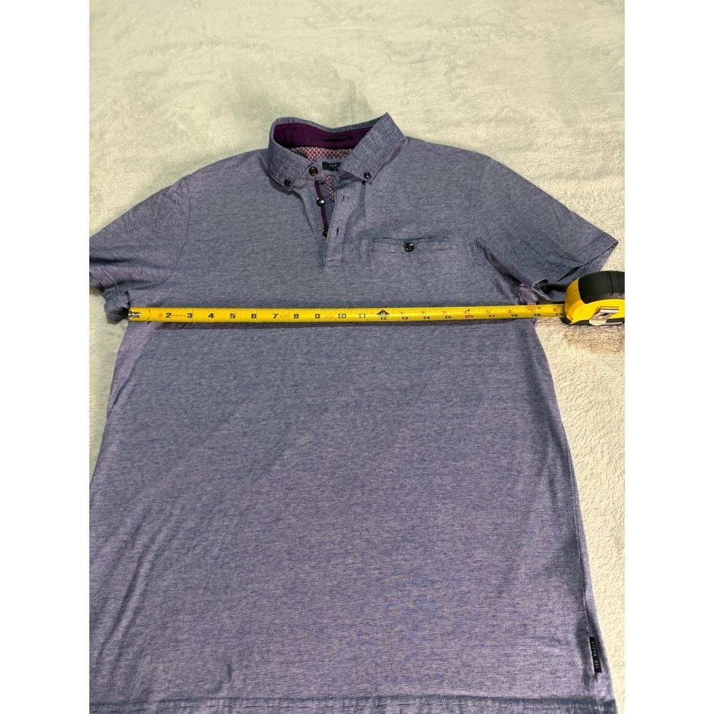 Ted Baker Mens Blue Micro Stripe Polo Shirt Short Sleeve Purple Trim Size 4 L - Picture 5 of 10